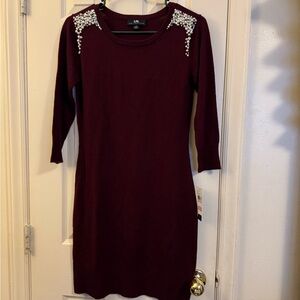 Elegant Maroon Dress with Pearl Detailing